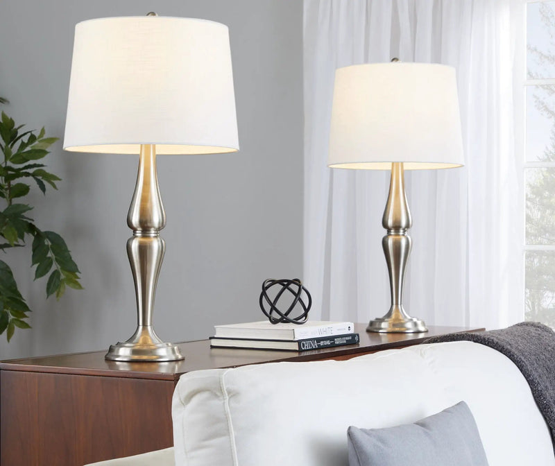 Sawyer - Contemporary Table Lamp (Set of 2) - Nickel / White by HouseOfZazla