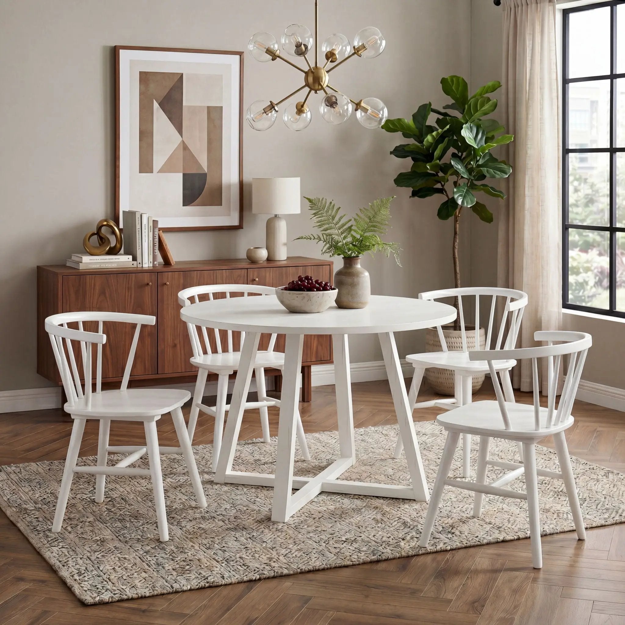 Edo - 5 Piece Dining Set, Trestle Dining Table With 4 Windsor Chairs - White by Unique Piece Furniture