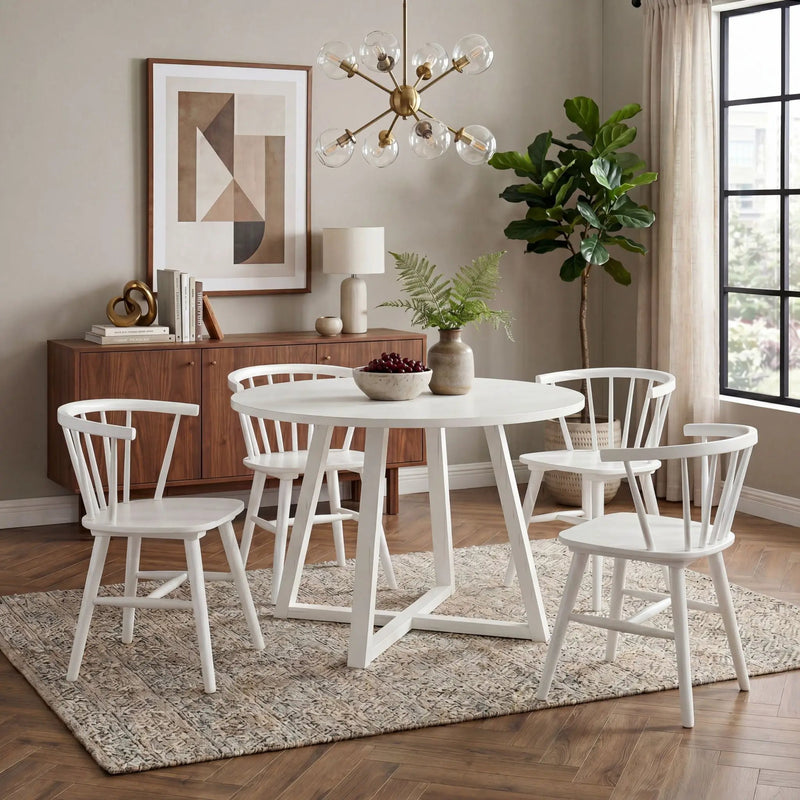 Edo - 5 Piece Dining Set, Trestle Dining Table With 4 Windsor Chairs - White by Unique Piece Furniture
