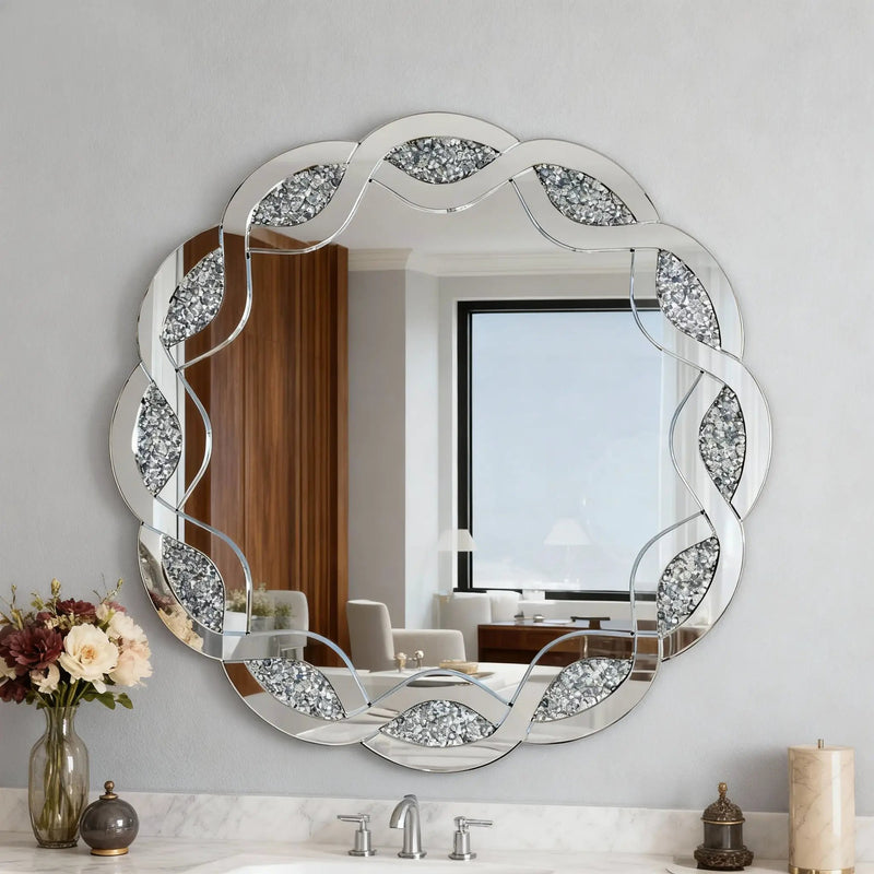 Silver Crush Diamond Round Wall Mirror by HouseOfZazla