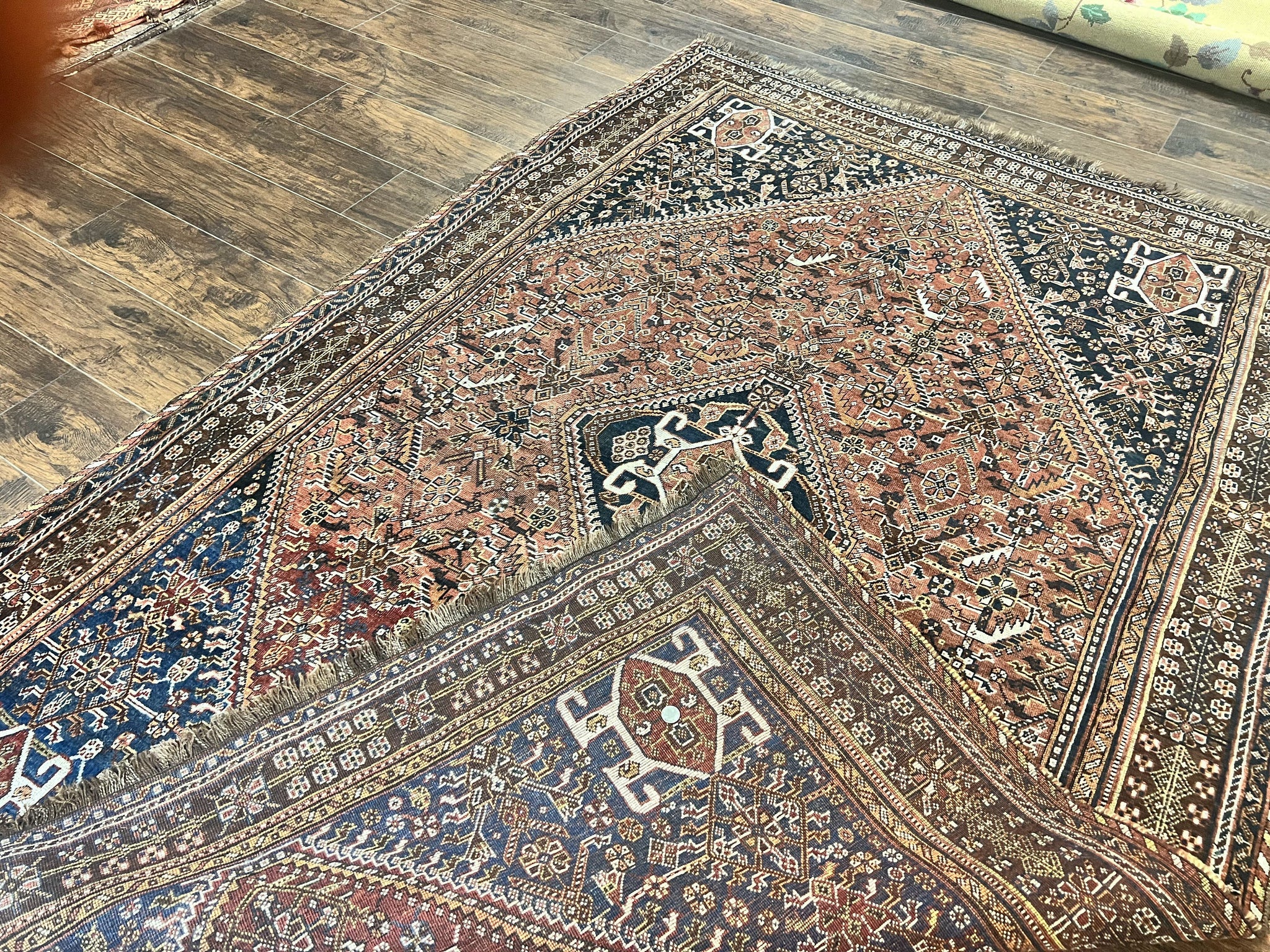 Antique Persian Shiraz Tribal Rug 6x8, Geometric Rug, Wool Handmade Hand Knotted Carpet, Red Blue by Jewel Rugs