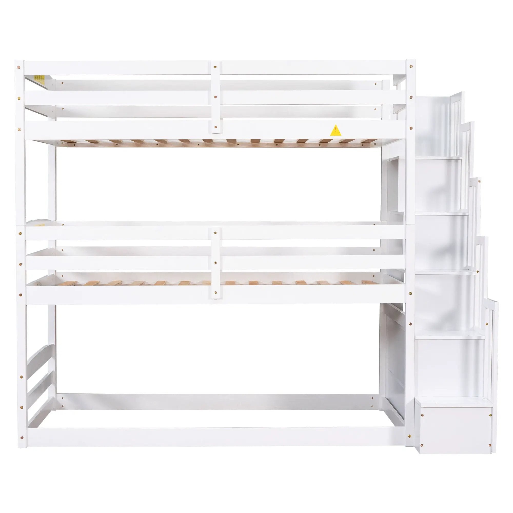 Twin Size Triple Bunk Bed With Storage Staircase, Separate Design - White by Unique Piece Furniture