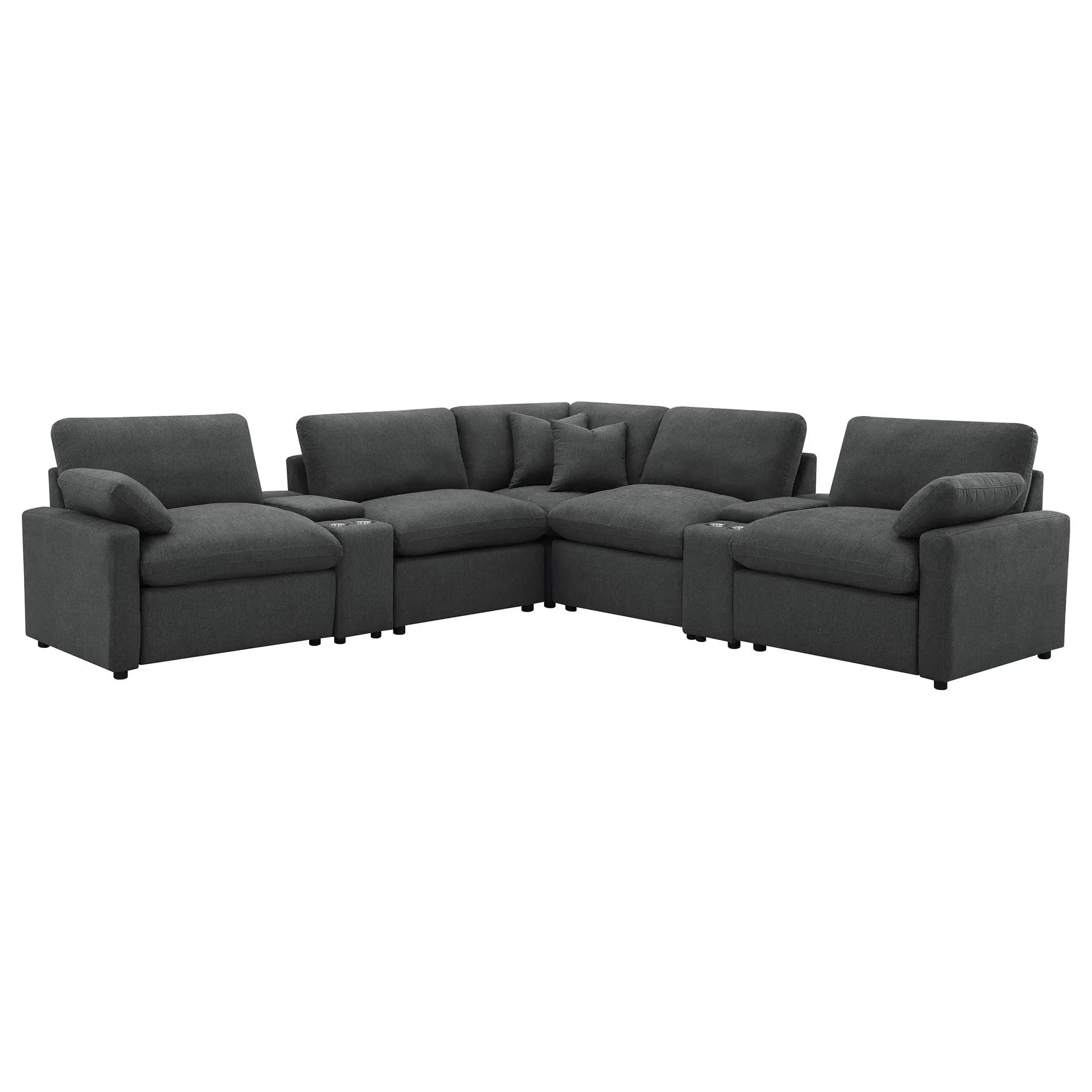 Modular Power Reclining With Lift Top Consoles, 7 Piece Configuration - Dark Gray by HouseOfZazla