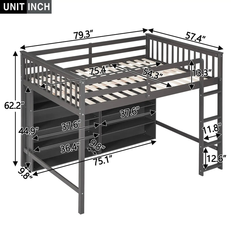 Loft Bed With 8 Open Storage Shelves And Built In Ladder by HouseOfZazla