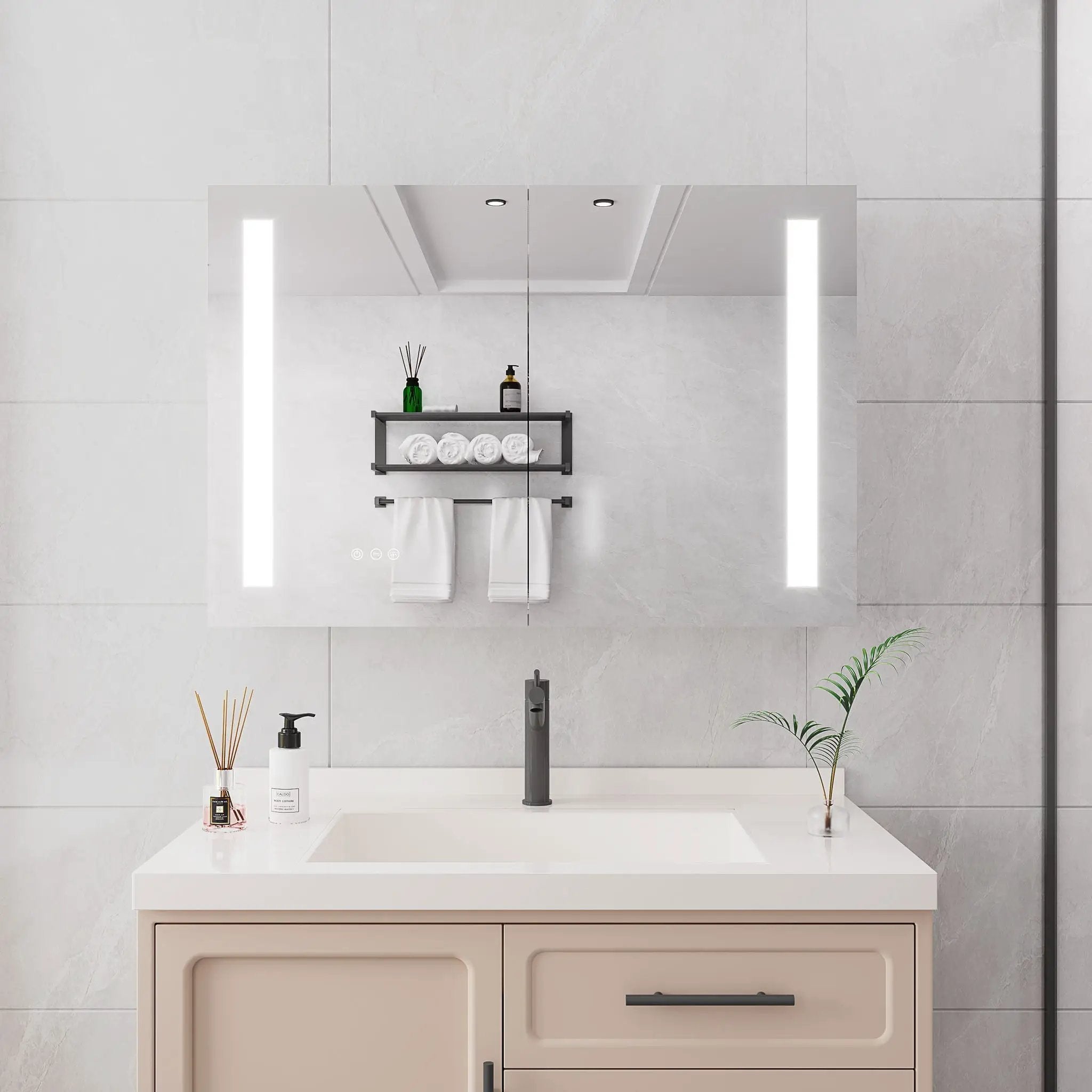 LED Medicine Cabinet With Mirror, Double Door With Defogger, Dimmer, Surface Mount by HouseOfZazla