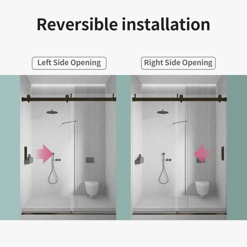 Frameless Single Sliding Soft Close Shower Doors, 3 / 8" Tempered Glass Reversible Installatio