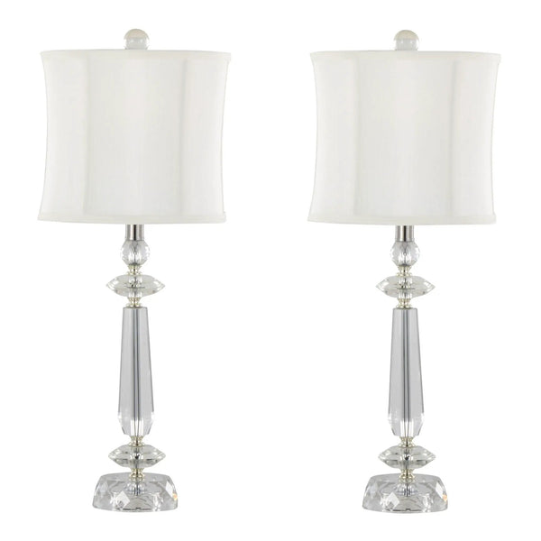 Karat - Contemporary Crystal Table Lamp (Set of 2) - Clear Crystal / Chrome / White Softback