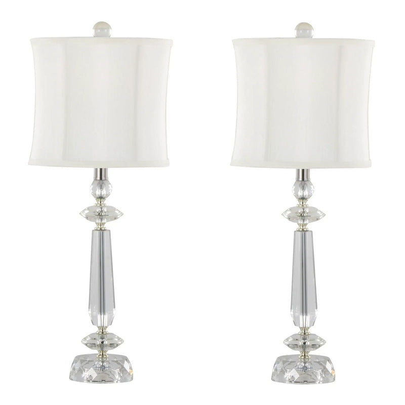 Karat - Contemporary Crystal Table Lamp (Set of 2) - Clear Crystal / Chrome / White Softback by HouseOfZazla