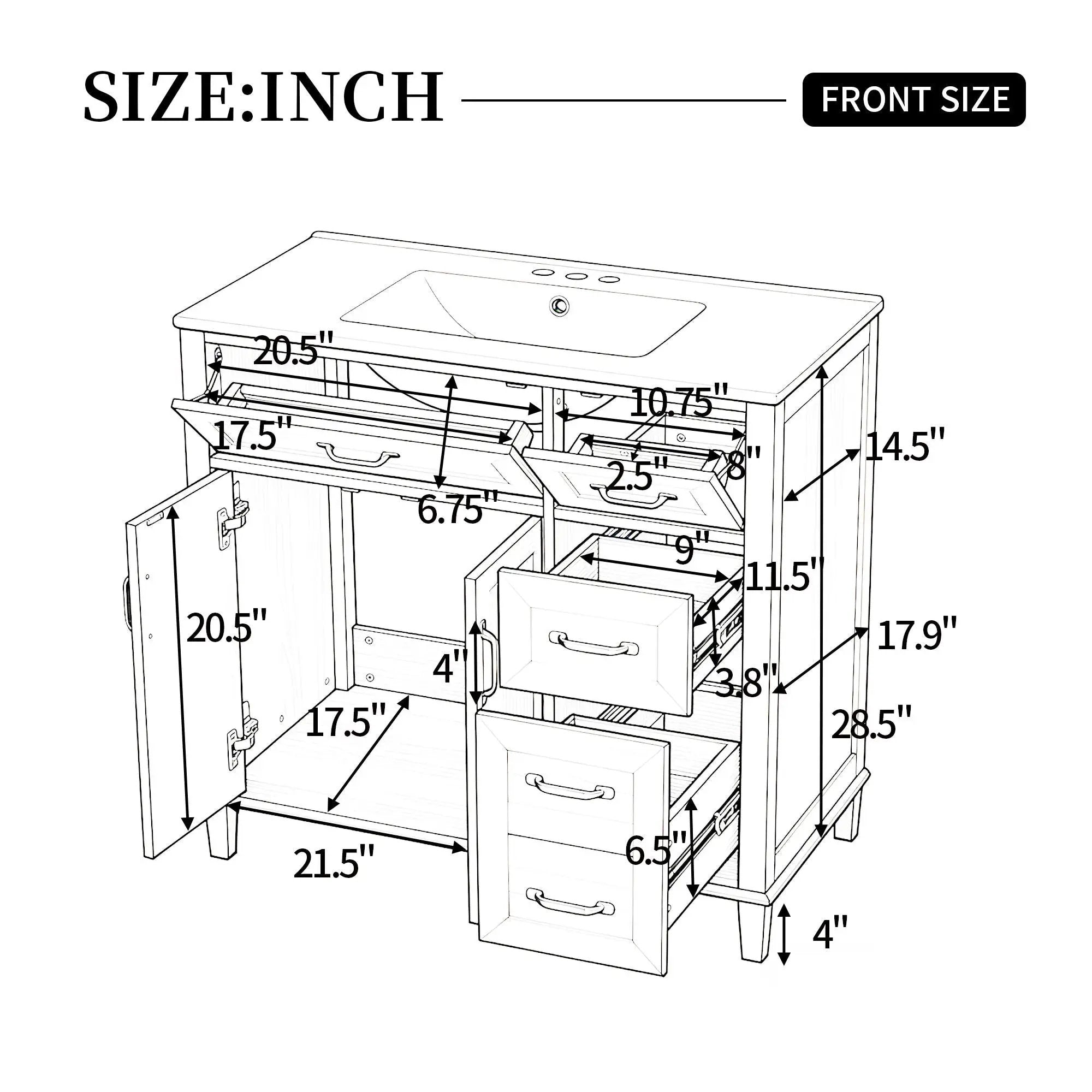 Bathroom Vanity With Sink, Soft Close Doors & Drawers - Wood by HouseOfZazla