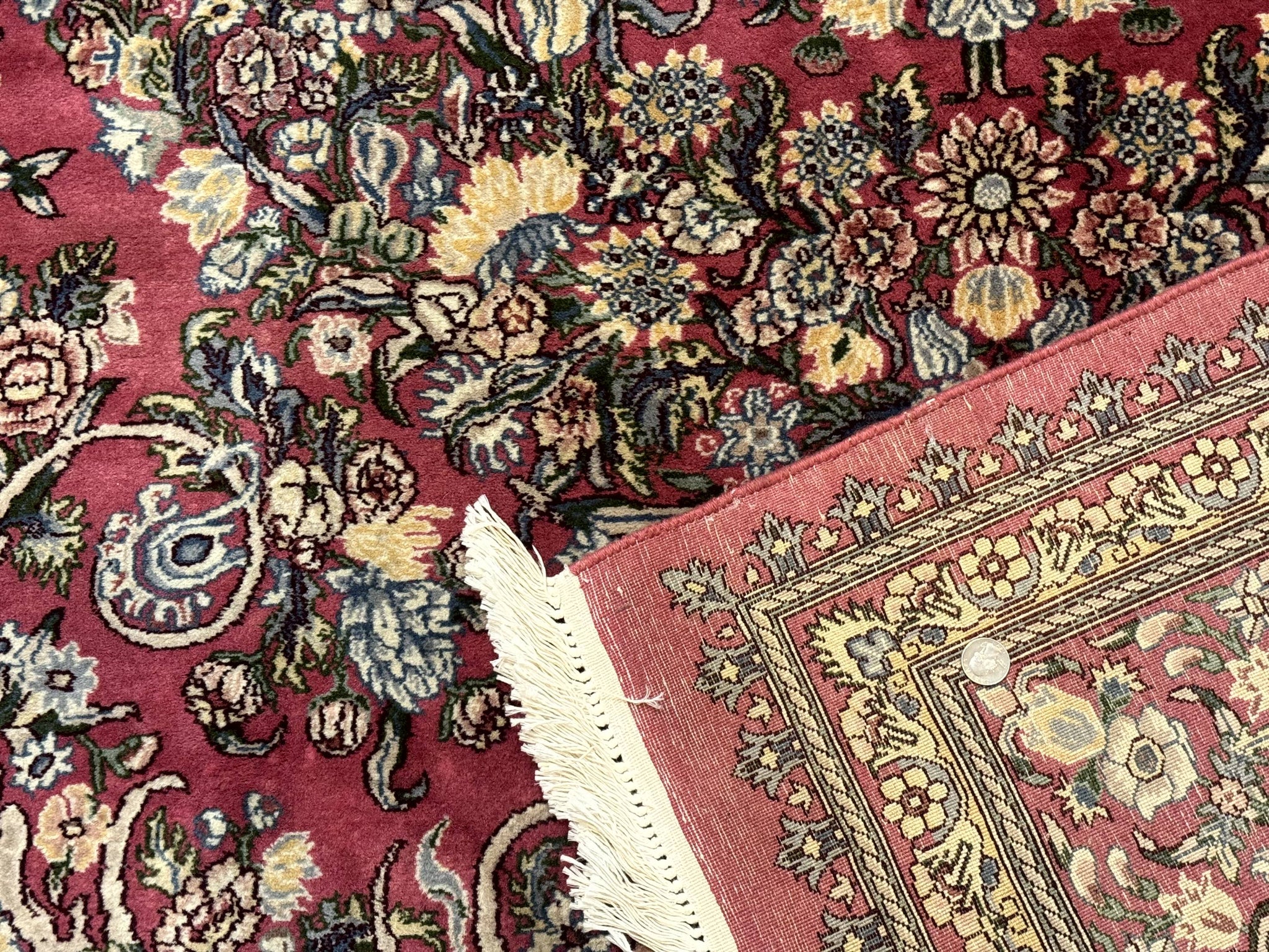 Sino Persian Rug 9x12, Fine 290 KPSI, Rose-Red, Floral Allover by Jewel Rugs