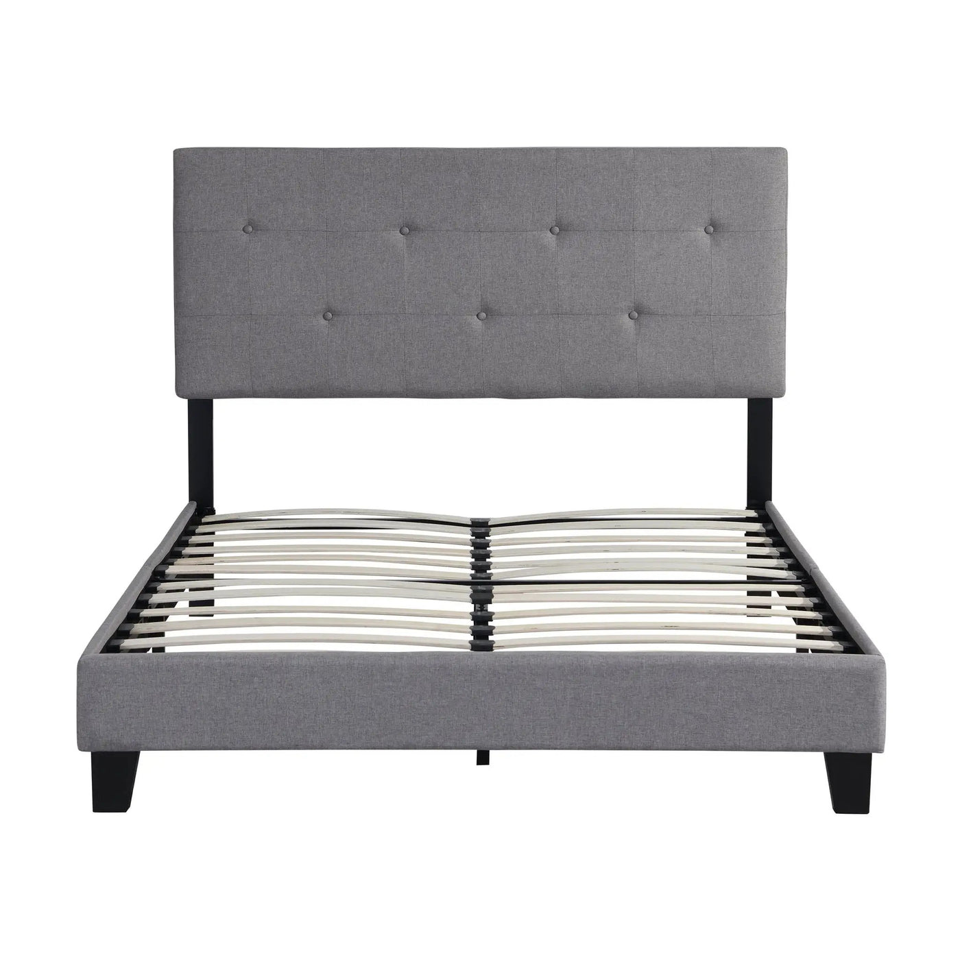 Modern Upholstered Platform Bed Frame With Button Tufted Headboard And Wood Slat Support by HouseOfZazla
