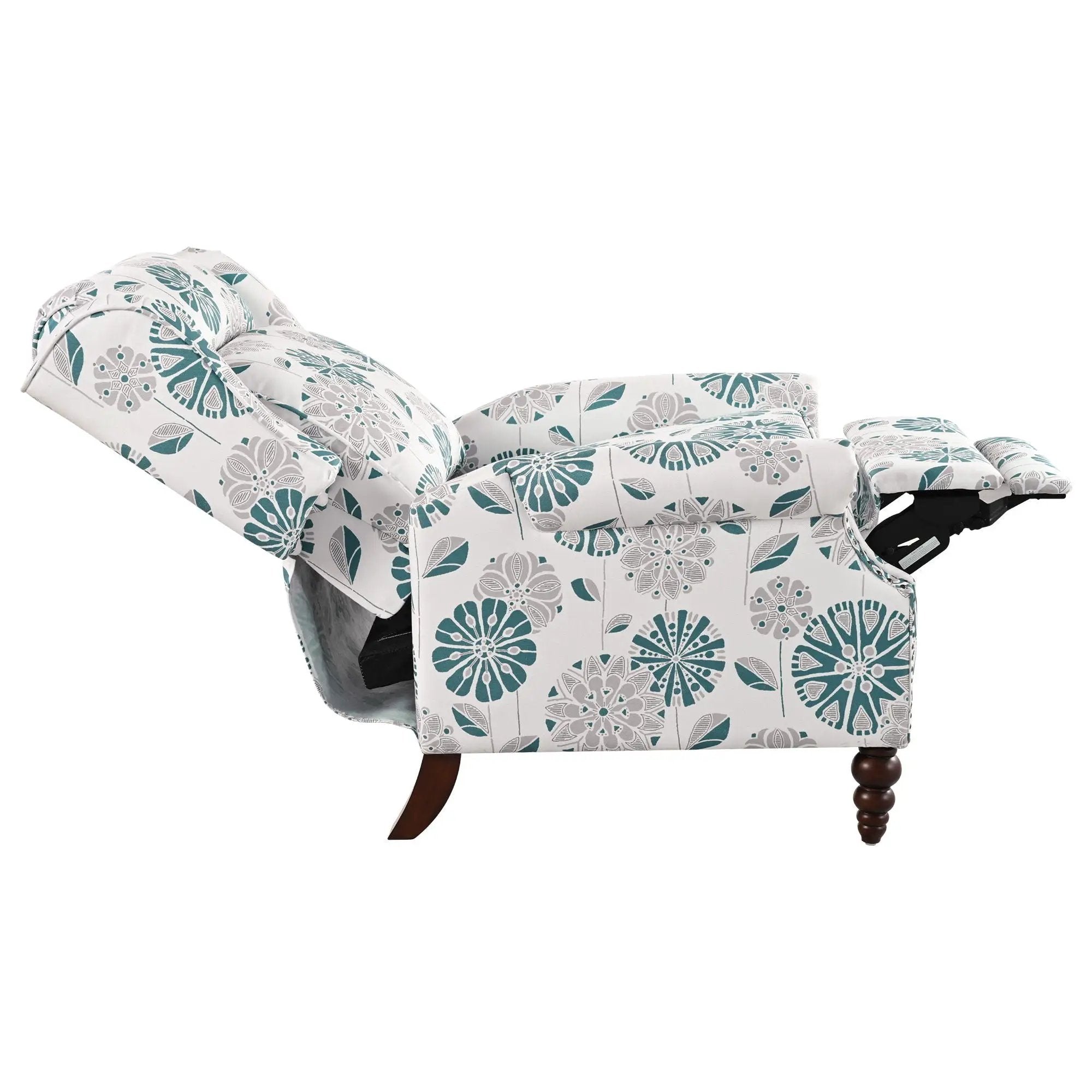 Push Back Recliner Chair Upholstered With Classic Wing Back And Solid Gourd-Shaped Legs