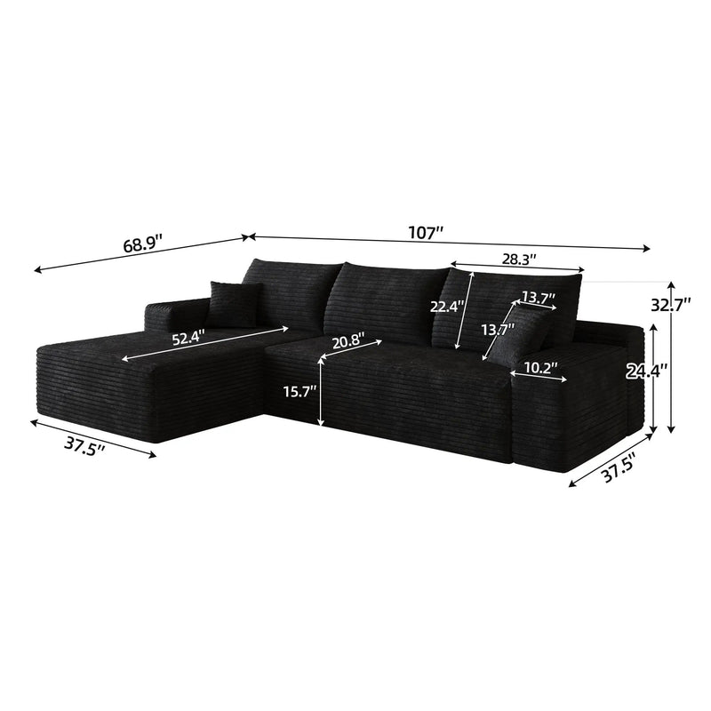 107" Cloud Sectional Couch with L-Shape Chaise by HouseOfZazla