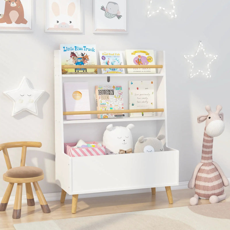 Bookshelf, Book Organizer With Toy Storage - White by HouseOfZazla