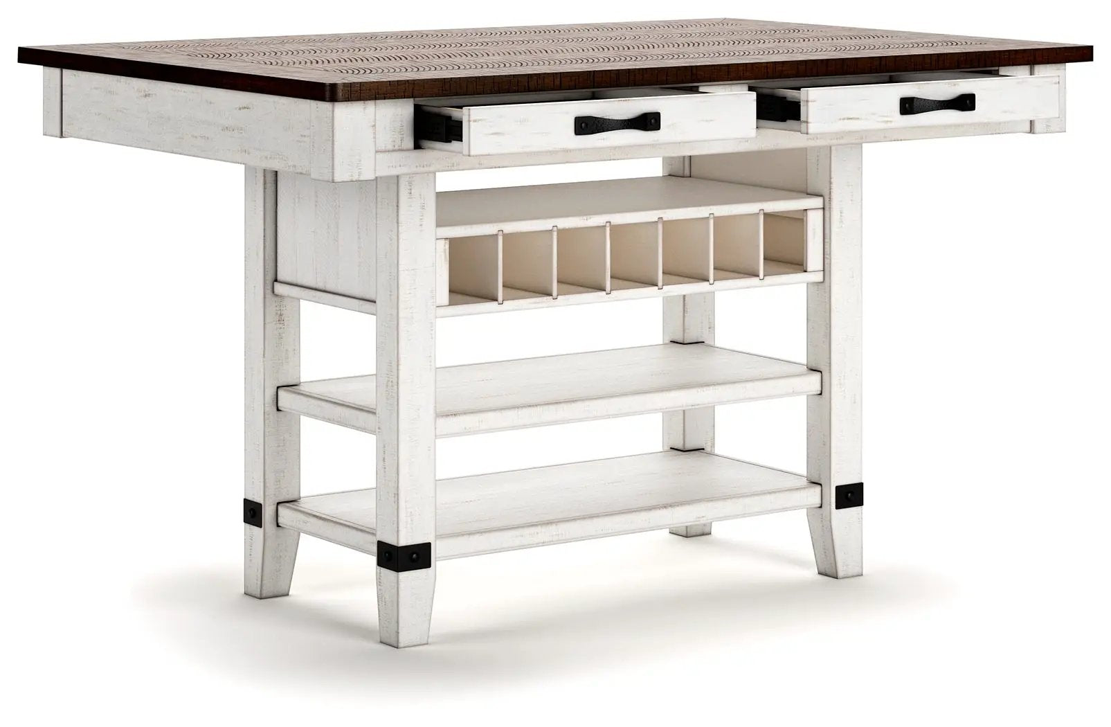 Valebeck - 5 Pc. - Counter Table With Wine Rack, 4 Swivel Stools - White / Brown by Unique Piece Furniture