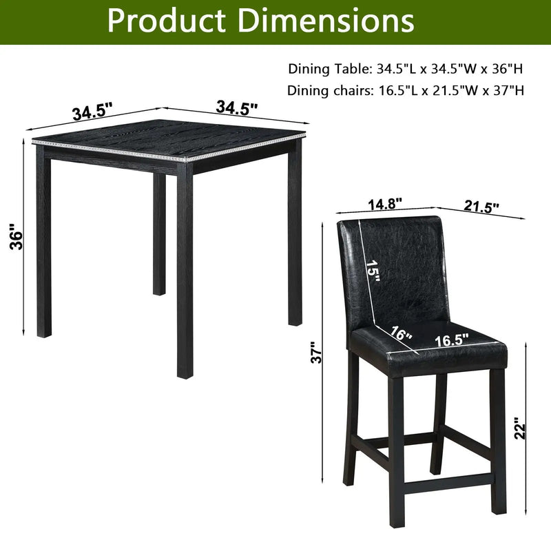5 Pieces Counter Height Table Set, Kitchen Table With Square Table And 4 Upholstered Chairs by Unique Piece Furniture