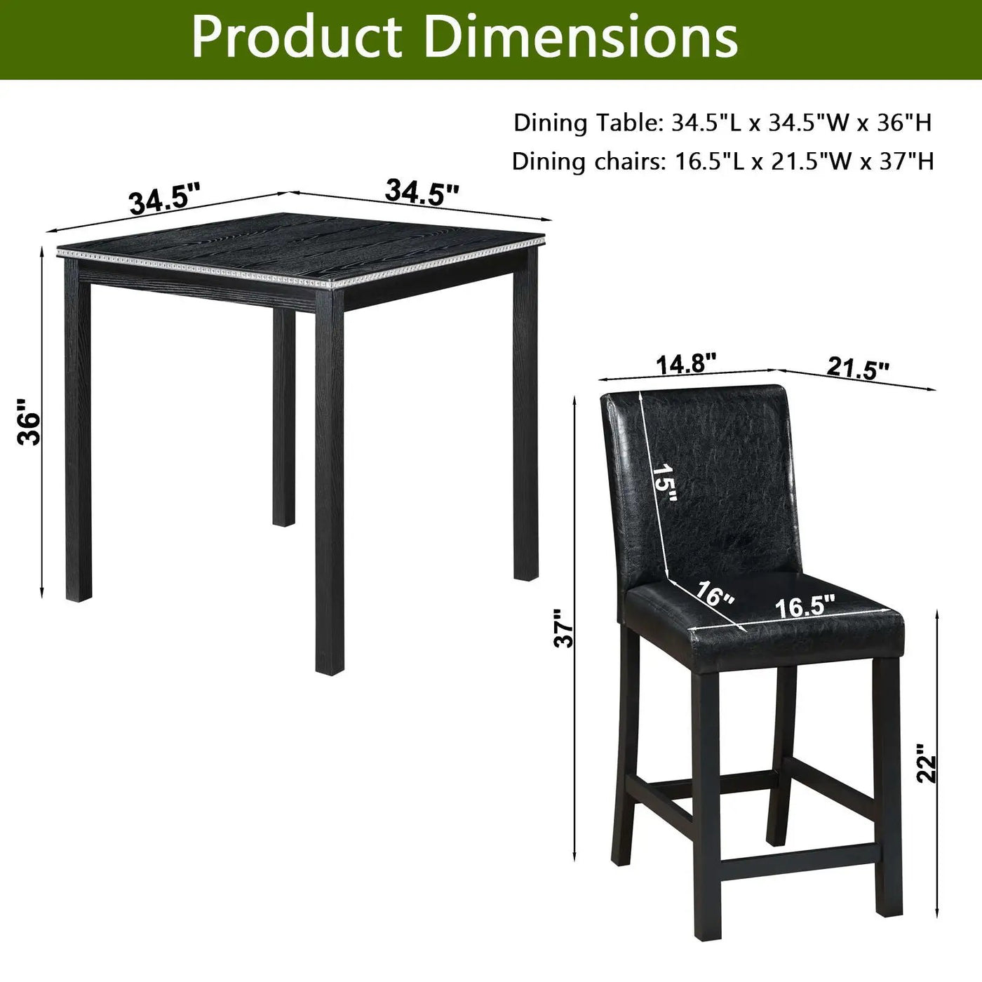 5 Pieces Counter Height Table Set, Kitchen Table With Square Table And 4 Upholstered Chairs by Unique Piece Furniture