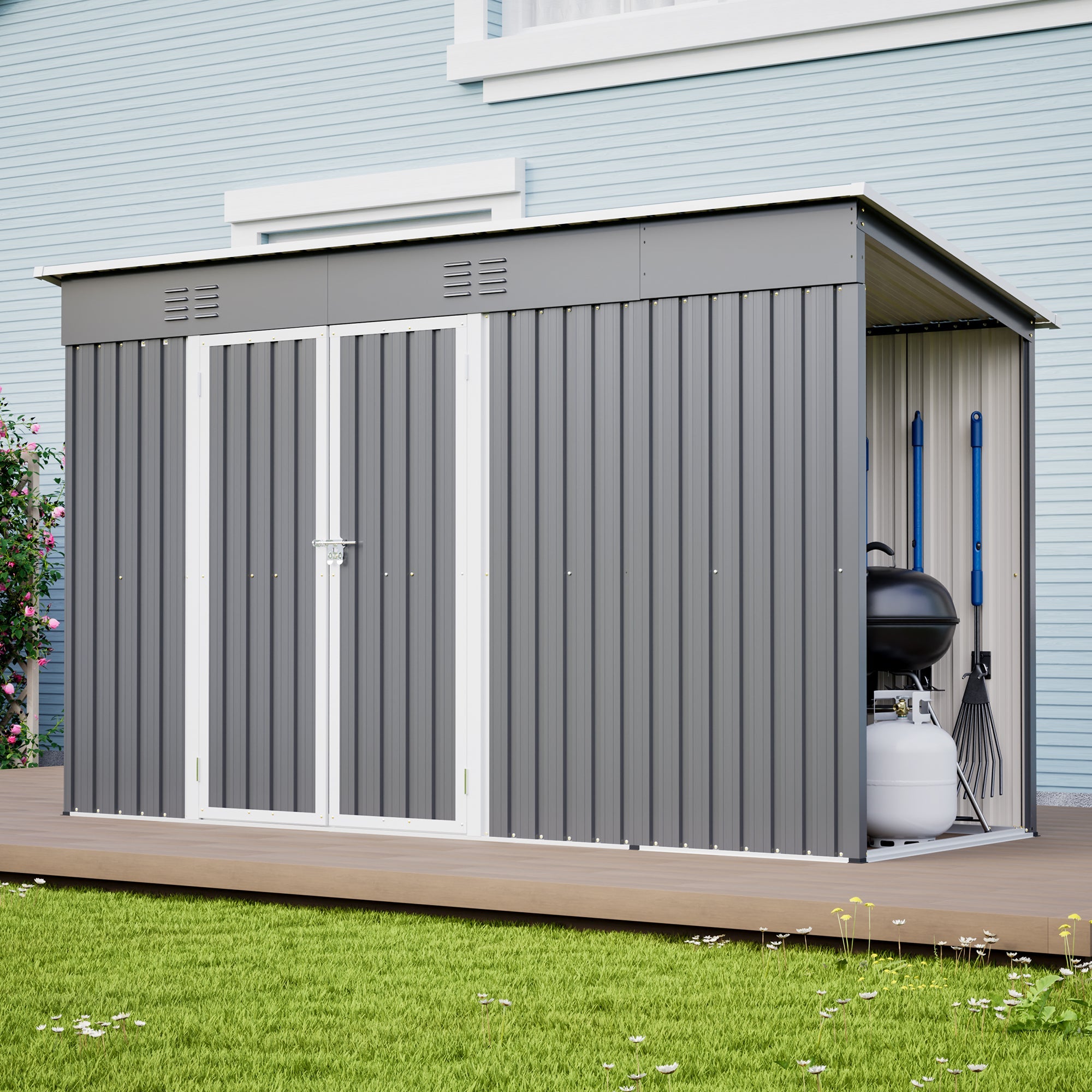 10'x4' Outdoor Metal Storage Shed for Garden Tools Lockable Door With Floor Frame by HouseOfZazla