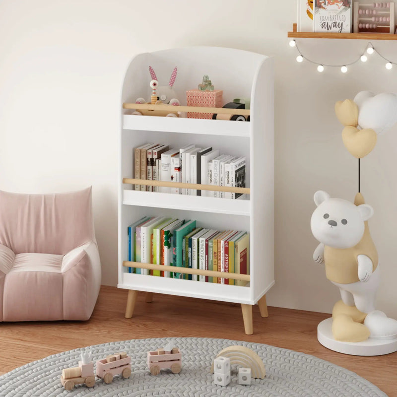 Bookshelf 3 Tier Book Organizer With Toy Storage - White by Unique Piece Furniture