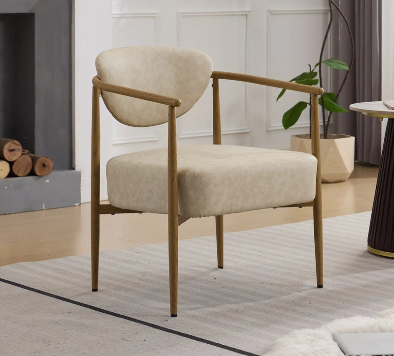 Beige PU Leather Dining Room Chair with Metal Frame by HouseOfZazla