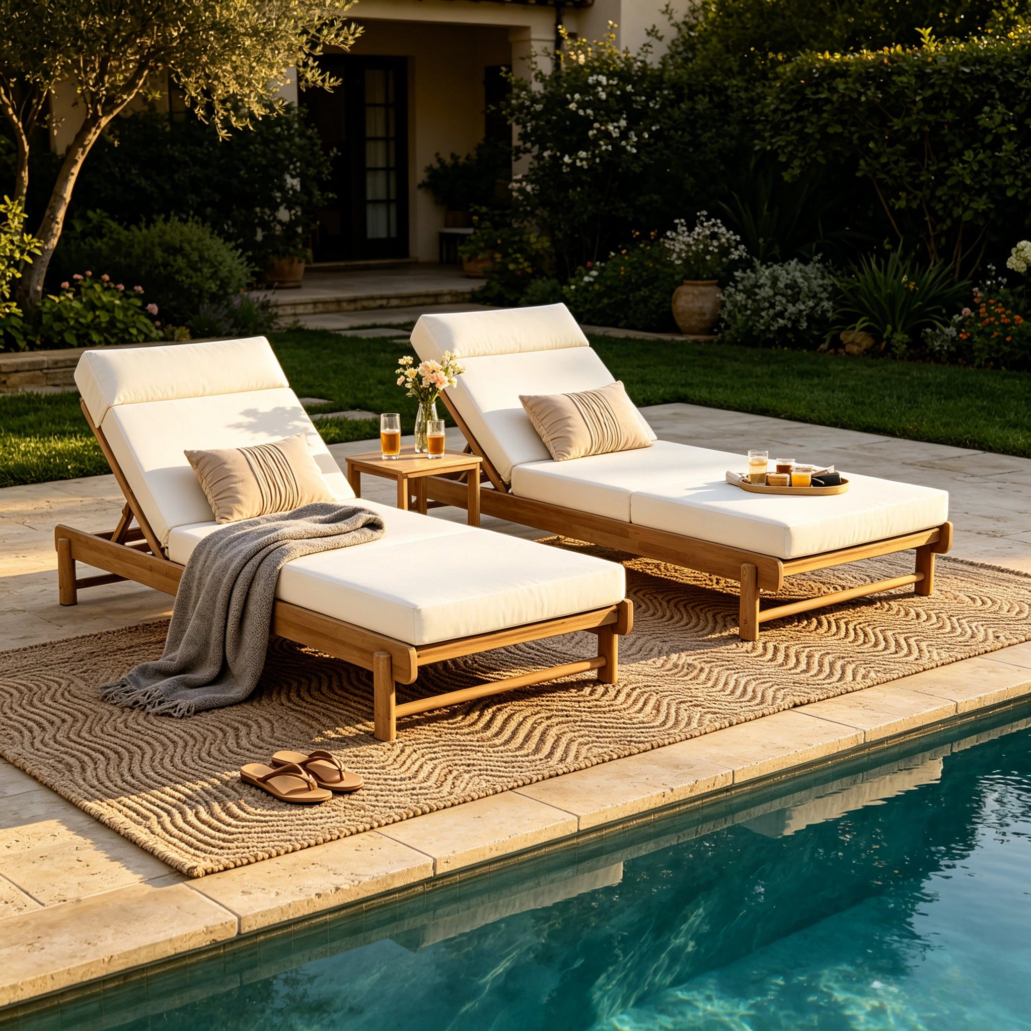 Light Teak Acacia Wood Chaise Lounge Set by HouseOfZazla