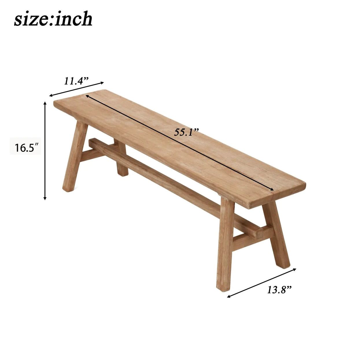 55" Farmhouse Wood Bench - Rustic Solid Wood Dining Room & Entryway Bench by HouseOfZazla