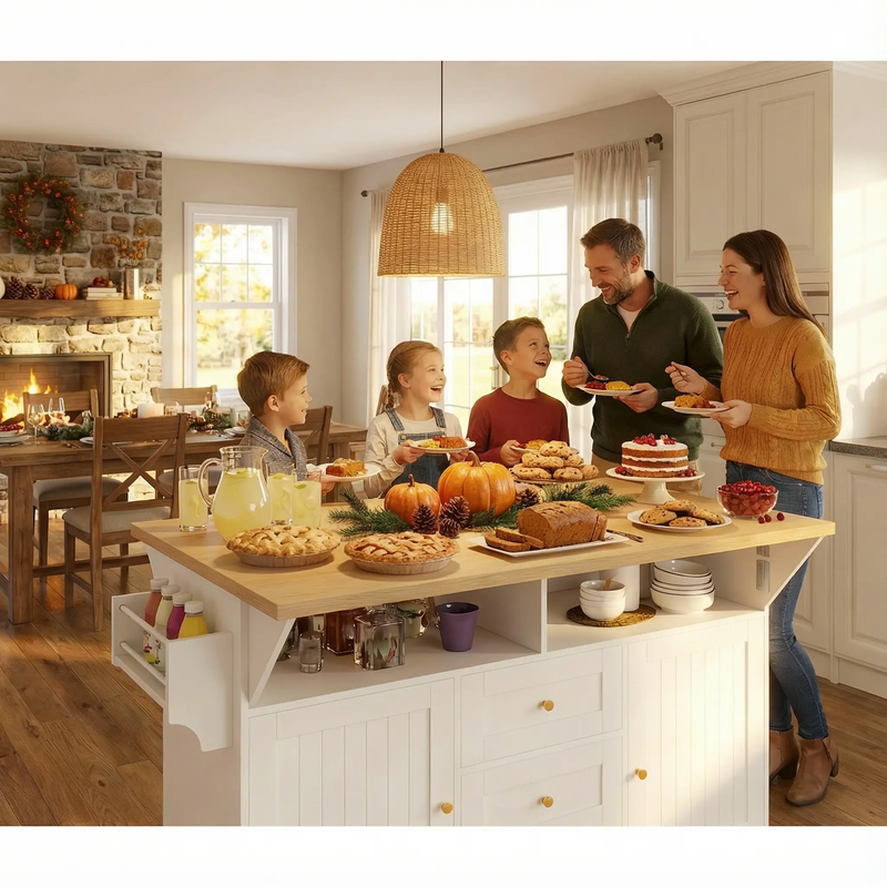 Large Kitchen Island with 2 Drop Leaf and Power Outlet by HouseOfZazla