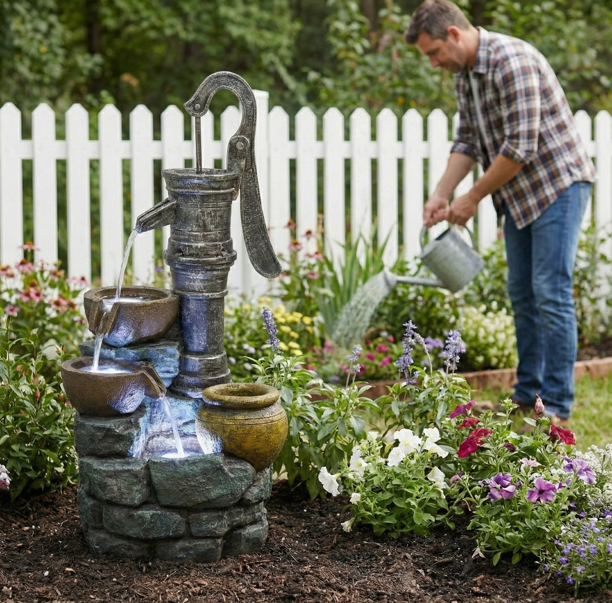 Resin Hand Pump Cascading Outdoor Fountain 32 Inch, photo 7 of 7