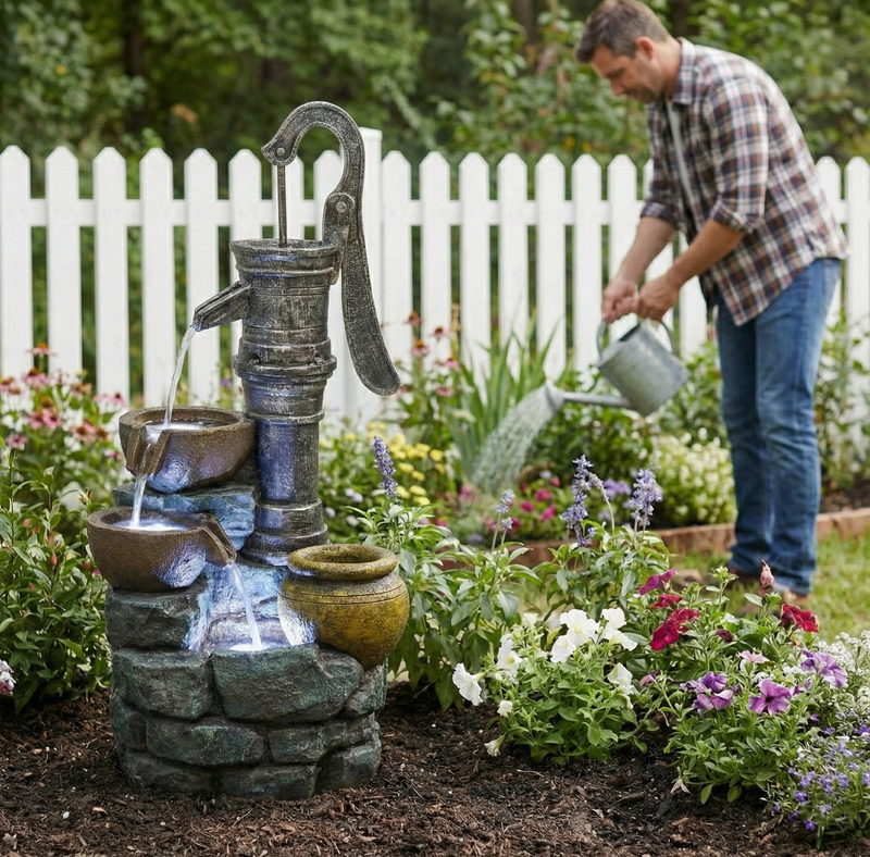 Resin Hand Pump Cascading Outdoor Fountain 32 Inch, photo 7 of 7