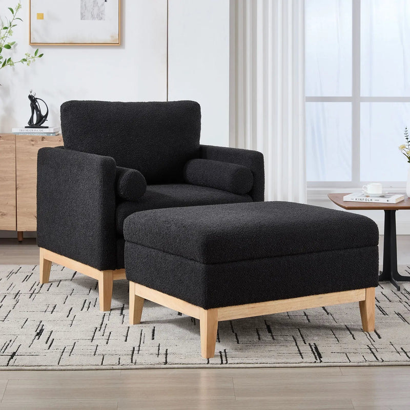 Oversized 360 Degree Swivel Barrel Accent Chair And Ottoman Set With Storage by Unique Piece Furniture
