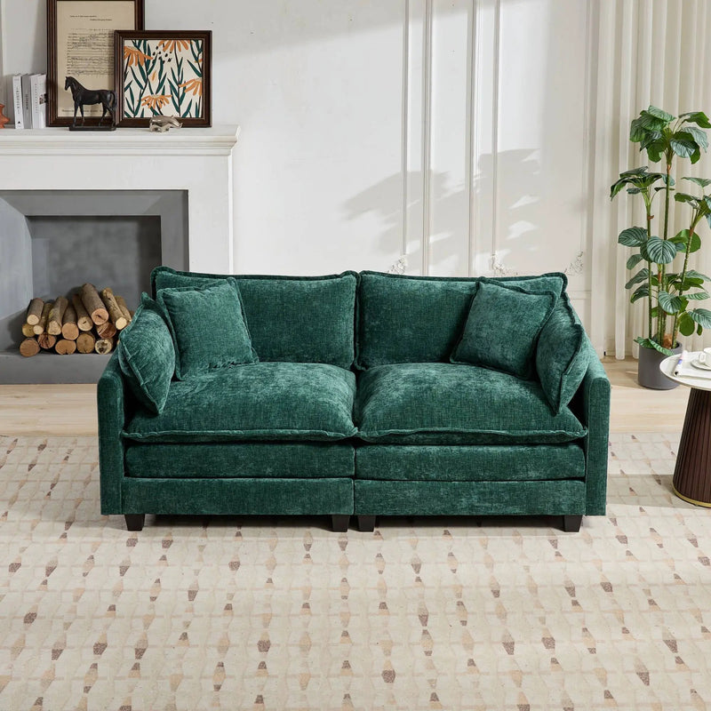 Cloud LoveSeat Sofa (Ottoman is not included) Chenille Fabric in Green by BLAKHOM