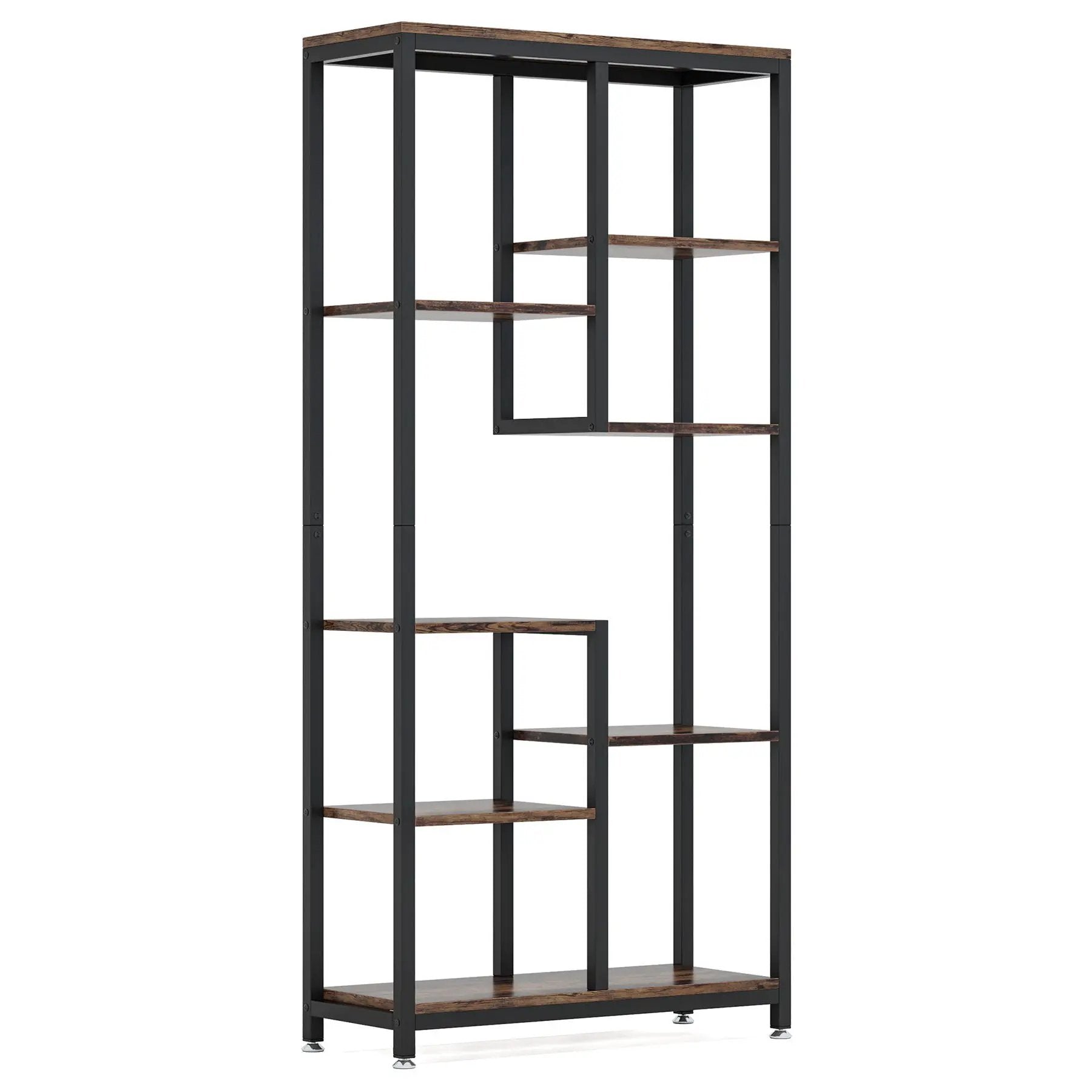 6 Tier, 8 Shelf Etagere Bookcase Storage Display Rack For Living Room - Rustic Brown by HouseOfZazla