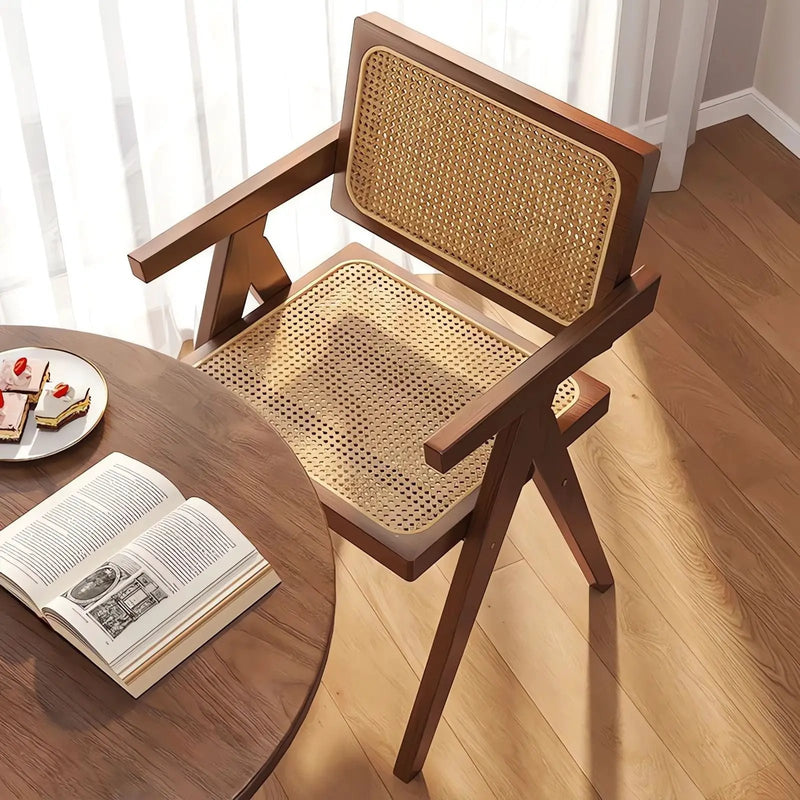 Modern Mid Century Dining Chairs (Set of 2), Rattan Accent Chairs, Comfy Armchairs, Outdoor Wood Chairs With Armrest - Walnut by Unique Piece Furniture
