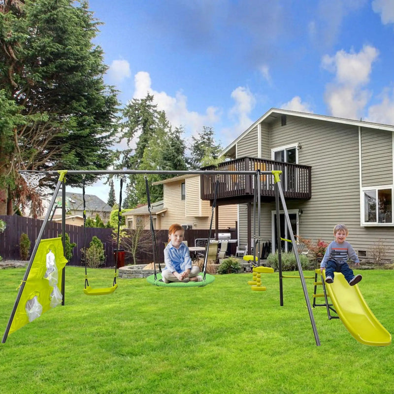 Interesting Six Function Swingset With Net Swing Metal Plastic Safe Swing Set 440Lbs For Outdoor Playground For Age 3+ With 31.5" Net Swing - / by HouseOfZazla