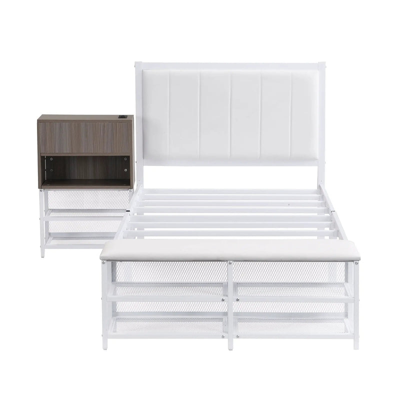 Platform Bed With 2 Tier Storage Shelves, Storage Cabinet by Unique Piece Furniture