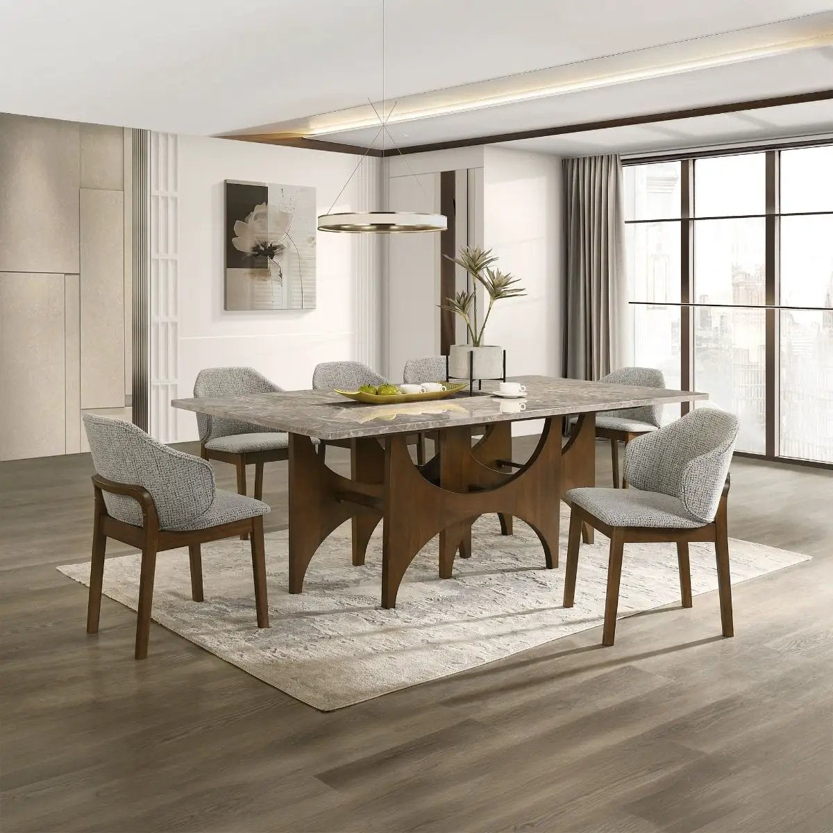 Oleia - Dining Table With Engineered Marble - Natural Marble & Walnut by Unique Piece Furniture