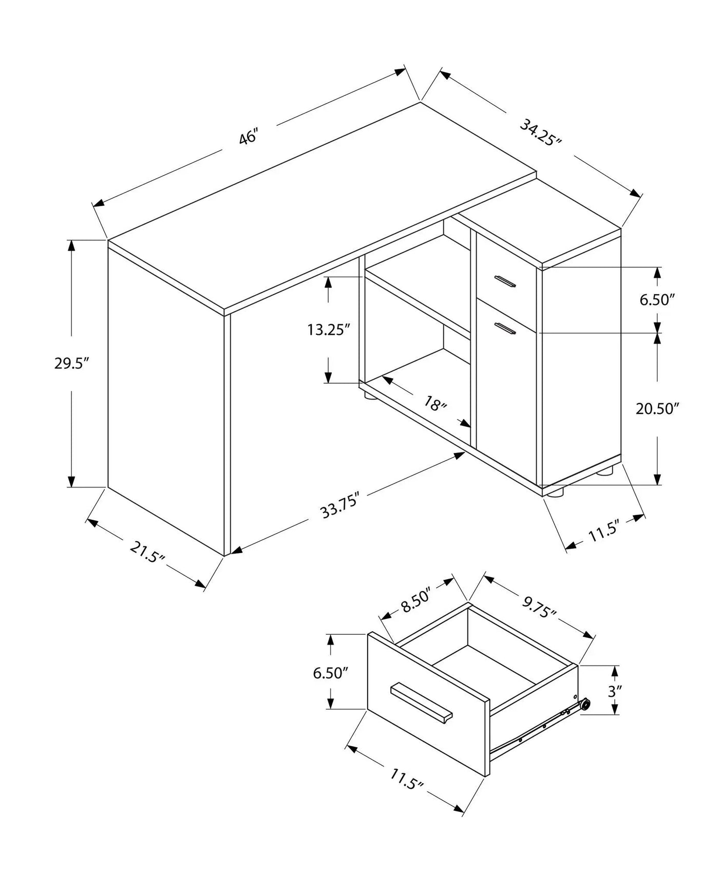Computer Desk, Home Office, Corner, Storage Drawers, L Shape, Contemporary & Modern by Unique Piece Furniture