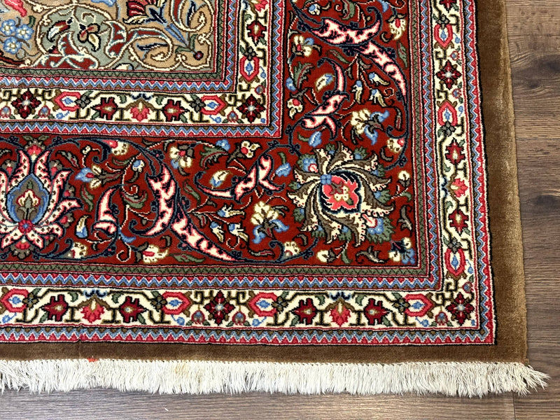 Persian Qum Rug 7x11, Beige and Red, Highly Detailed Floral Pattern, Fine 260 KPSI by Jewel Rugs