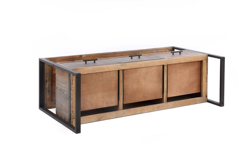 Reclaimed Wood Media TV Console Table With 3 Drarwer, Open Shelf - Antique Gray by Unique Piece Furniture