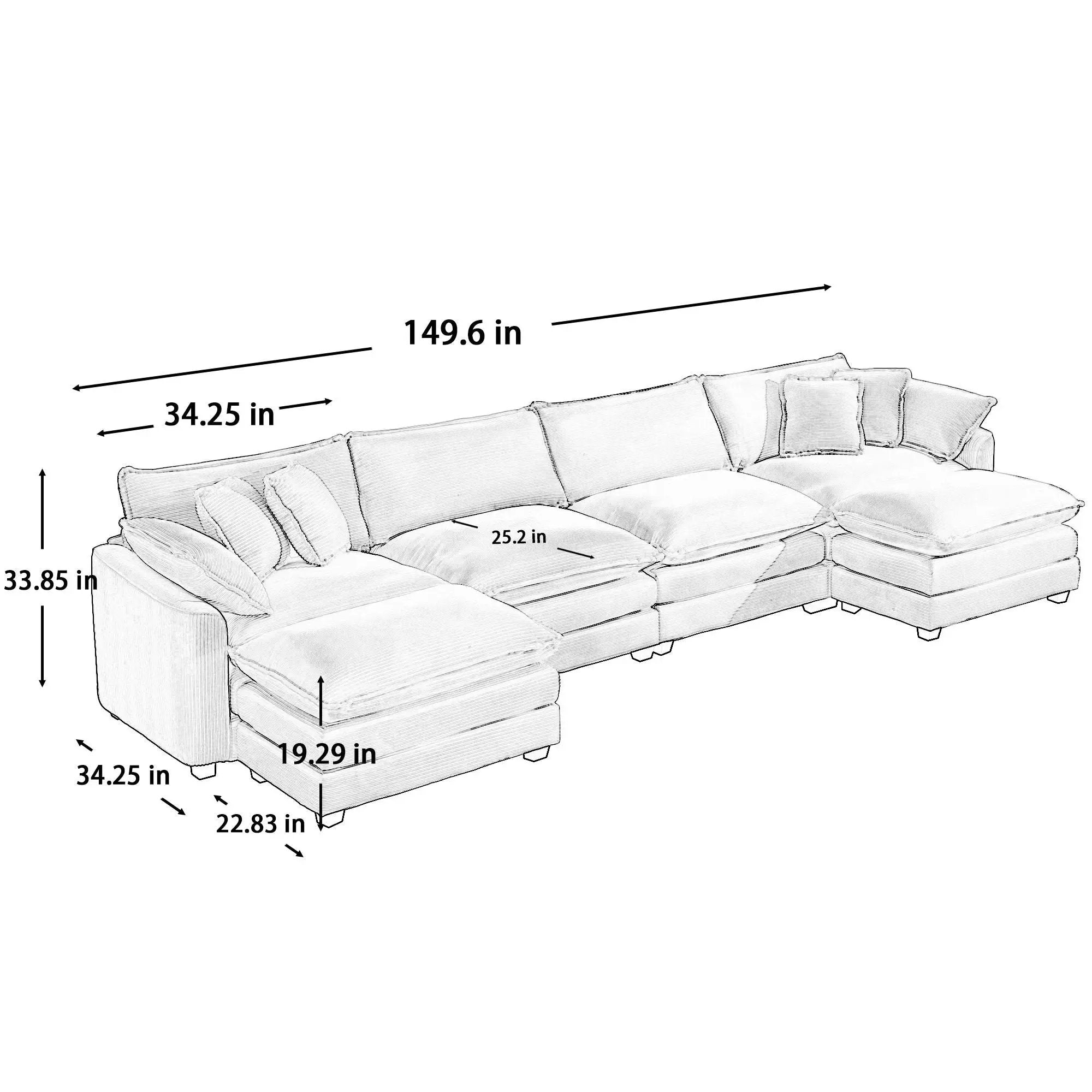 Modern Oversized Modular Cushion Sofa With Ottoman, Low Back, Deep Seating Sofa Set by HouseOfZazla