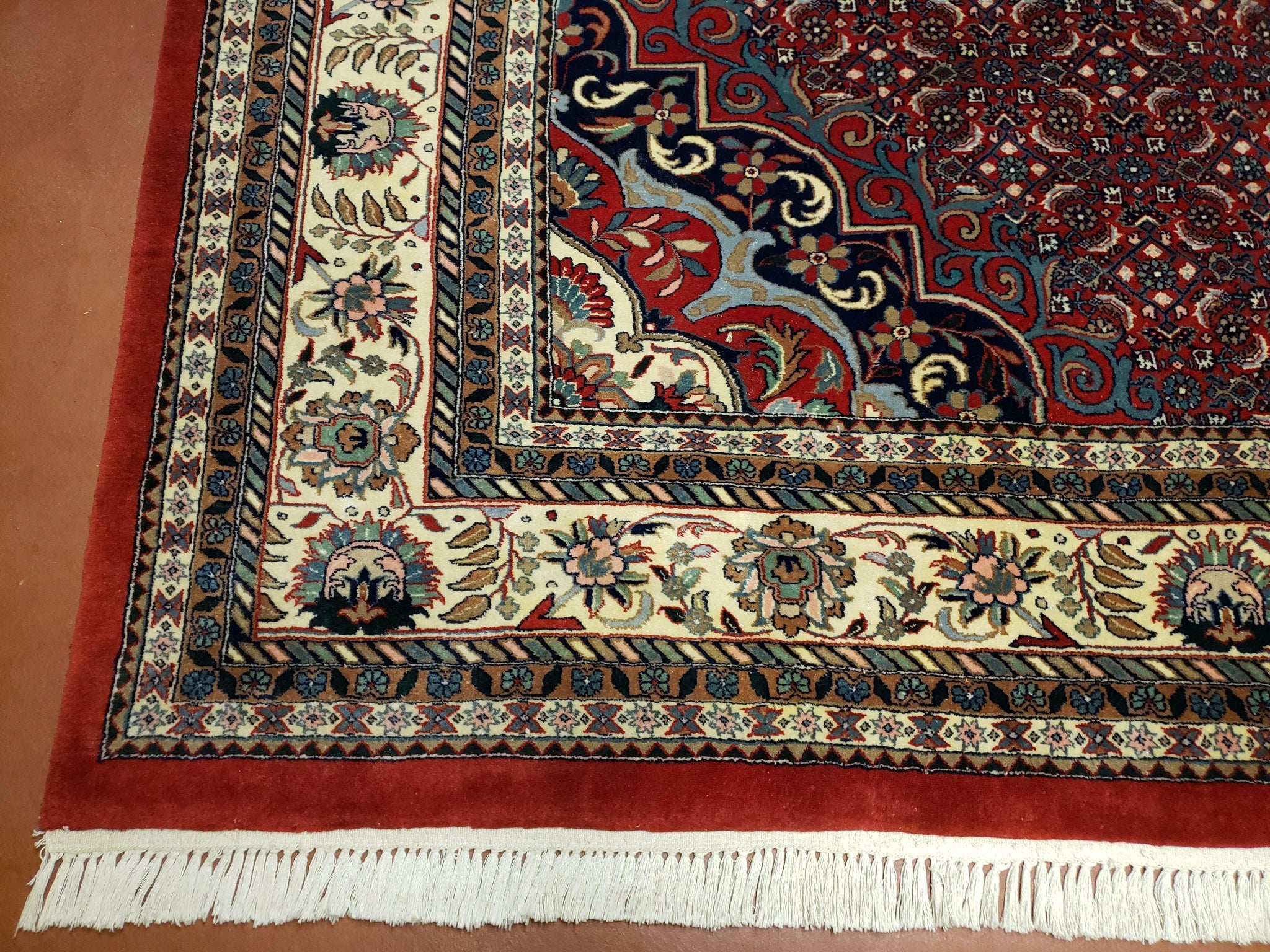Indian Rug 9x12 Red Indo Bidjar Rug 9x12 Vintage Rug Allover Pattern Medallion Rug Wool Rug Nice Persian Design by Jewel Rugs