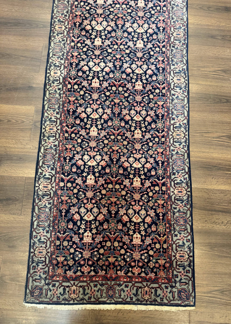 Indo Persian Runner Rug 2.8 x 12, Navy Blue, Floral, Fine 270 KPSI by Jewel Rugs