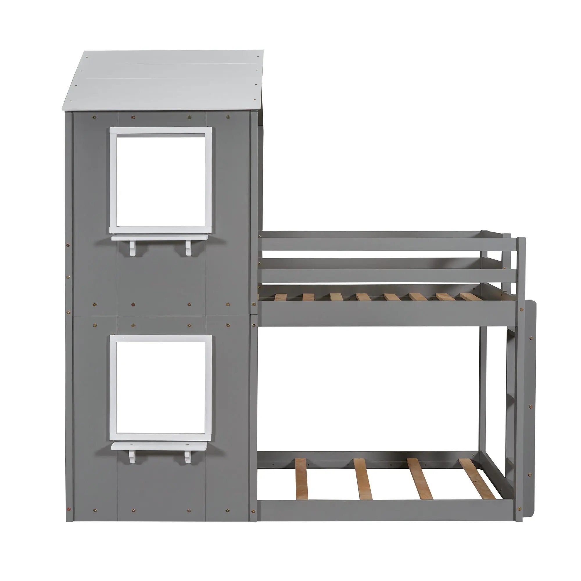 Bunk Bed Wood Bed & Roof, Window, Guardrail, Ladder by Unique Piece Furniture
