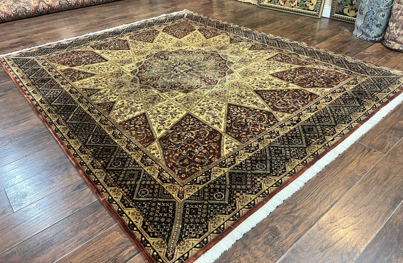 Indo Persian Rug 8x10, Dome Design, 210 KPSI, Handmade Vintage Wool Rug by Jewel Rugs