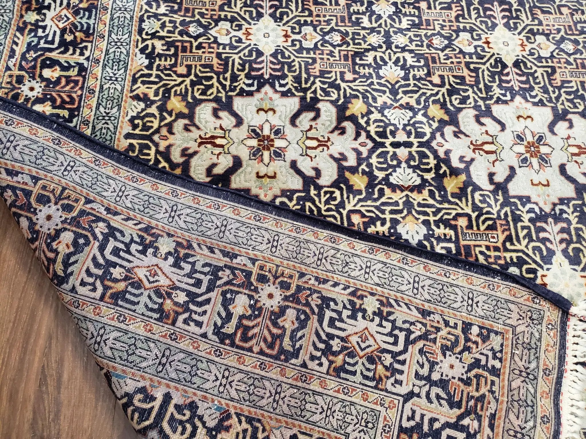 Navy Blue Persian Kashan Rug, Hand-Knotted, Wool, 4' 8" x 7' 4", Pair B by Jewel Rugs