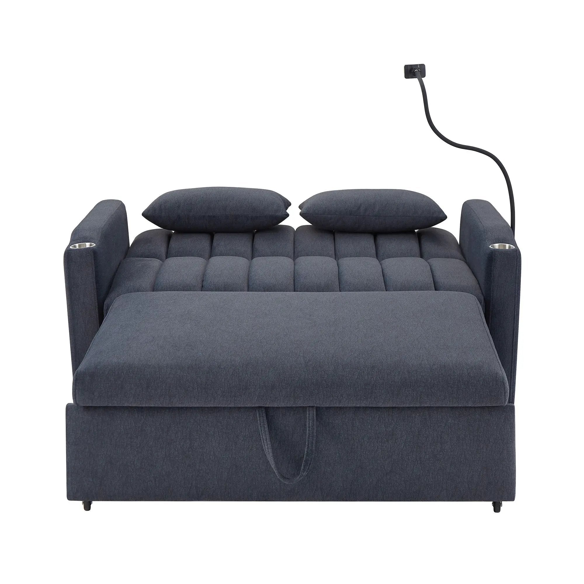 Convertible Sofa Bed Loveseat Sofa With Three USB Ports, Two Side Pockets, Two Cup Holders And 360° swivel Phone Holder For Living Room by HouseOfZazla
