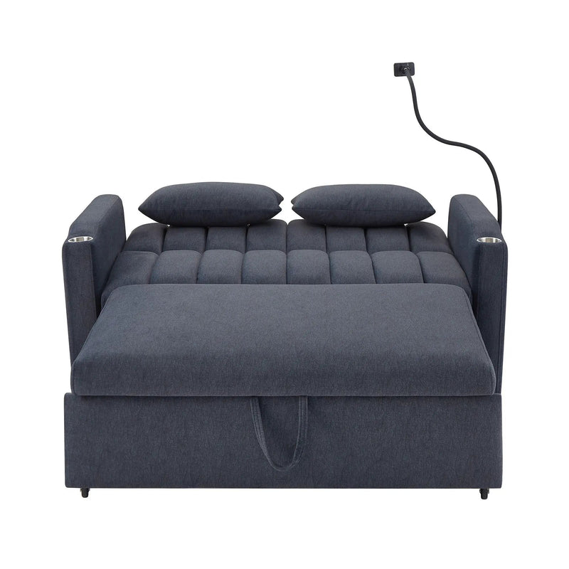Convertible Sofa Bed Loveseat Sofa With Three USB Ports, Two Side Pockets, Two Cup Holders And 360° swivel Phone Holder For Living Room by HouseOfZazla