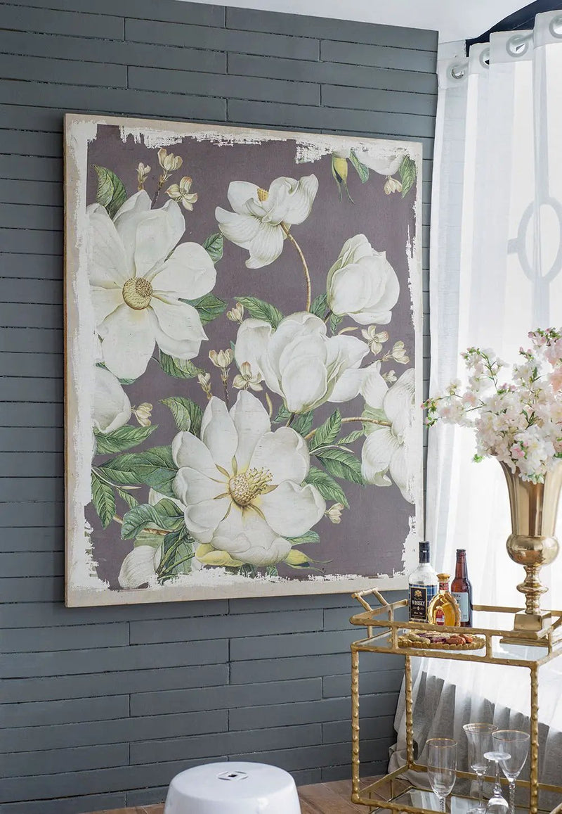 Large Botanical Wall Art Prints, Home Decor For Living Room Dining Room Bedroom Hallway - White / Gray by Unique Piece Furniture
