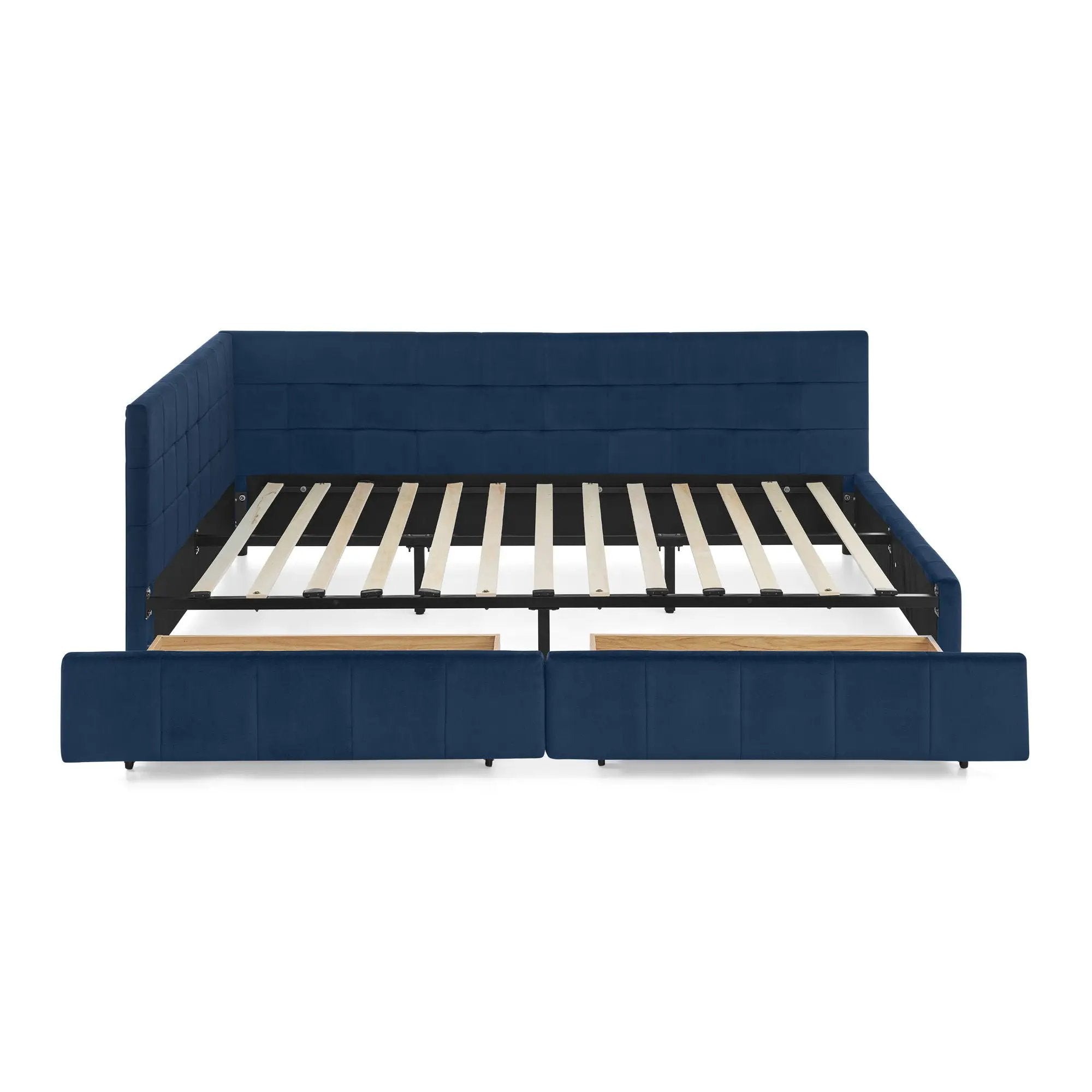 Upholstered Bed Frame With Tufted Backrest And Armrests