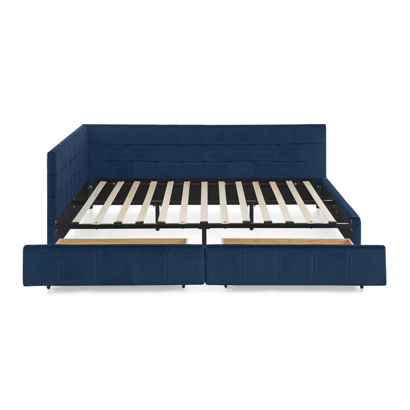 Upholstered Bed Frame With Tufted Backrest And Armrests